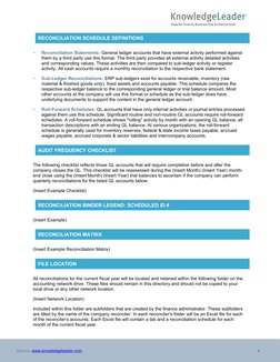 4
Source: www.knowledgeleader.com 
RECONCILIATION SCHEDULE DEFINITIONS
•
Reconciliation Statements: General ledger accounts t