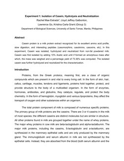 Casein Isolation and Hydrolysis Experiment | PDF | Milk | Solubility