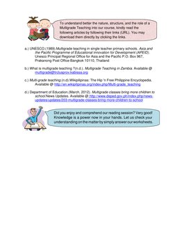 a.) UNESCO.(1989).Multigrade teaching in single teacher primary schools. Asia and 
the Pacific Programme of Education