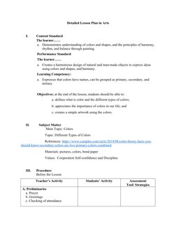 Grade 1 Colors Lesson Plan | PDF | Color | Teachers