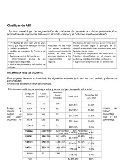 Clasificación ABC
 Es  una  metodología  de  segmentación  de  productos  de  acuerdo  a  criterios  preestablecidos
(indicad