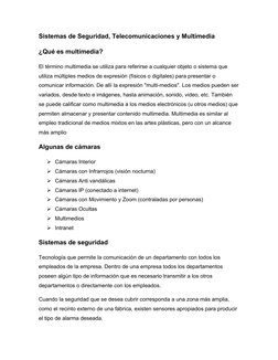 Sistemas de Seguridad, Telecomunicaciones y Multimedia
¿Qué es multimedia?
El término multimedia se utiliza para referirse a