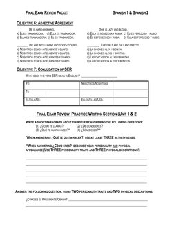 Spanish 1 & 2 Final Exam Review Packet | PDF | Grammatical Conjugation ...