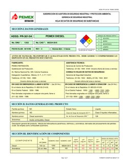 SUBDIRECCIÓN DE AUDITORÍA EN SEGURIDAD INDUSTRIAL Y PROTECCIÓN AMBIENTAL
GERENCIA DE SEGURIDAD INDUSTRIAL
HOJA DE DATOS DE SE