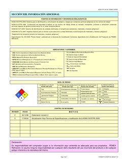 SECCIÓN XIII. INFORMACIÓN ADICIONAL
1 ONU: Número asignado por la Organización de las N aciones Unidas.
2 CAS: Número asignad