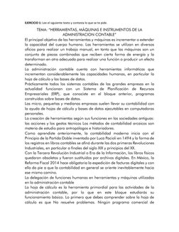 EJERCICIO 1: Lee el siguiente texto y contesta lo que se te pide. 
TEMA: “HERRAMIENTAS, MÁQUINAS E INSTRUMENTOS DE LA 
ADMINI