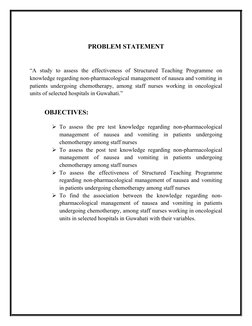 PROBLEM STATEMENT
“A  study  to  assess  the  effectiveness  of  Structured  Teaching  Programme  on
knowledge regarding non-