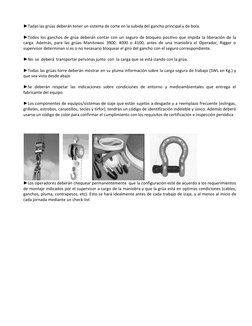 ►Tadas las grúas deberán tener un sistema de corte en la subida del gancho principal y de bola. 
 
►Todos los ganchos de grúa