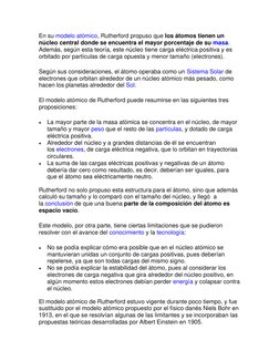 En su modelo atómico, Rutherford propuso que los átomos tienen un 
núcleo central donde se encuentra el mayor porcentaje de s