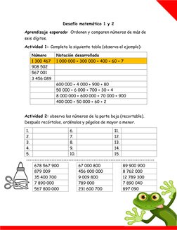 Desafío matemático 1 y 2 
Aprendizaje esperado: Ordenen y comparen números de más de 
seis dígitos. 
Actividad 1: Complet