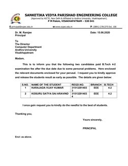 SANKETIKA VIDYA PARISHAD ENGINEERING COLLEGE
(Approved by AICTE, New Delhi & Affiliated to Andhra University, Visakhapatnam).