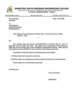 SANKETIKA VIDYA PARISHAD ENGINEERING COLLEGE
(Approved by AICTE, New Delhi & Affiliated to Andhra University, Visakhapatnam).