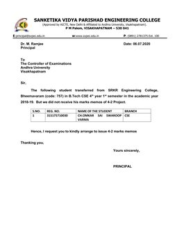SANKETIKA VIDYA PARISHAD ENGINEERING COLLEGE
(Approved by AICTE, New Delhi & Affiliated to Andhra University, Visakhapatnam).