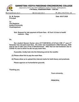 SANKETIKA VIDYA PARISHAD ENGINEERING COLLEGE
(Approved by AICTE, New Delhi & Affiliated to Andhra University, Visakhapatnam).