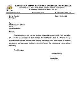 SANKETIKA VIDYA PARISHAD ENGINEERING COLLEGE
(Approved by AICTE, New Delhi & Affiliated to Andhra University, Visakhapatnam).