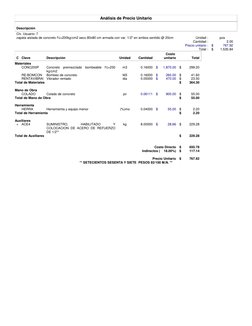 Análisis de Precio Unitario
Descripción
Clv. Usuario: 7
Unidad :
pza
Cantidad :
2.00
Precio unitario :
$
767.92
Total :
$
1,5