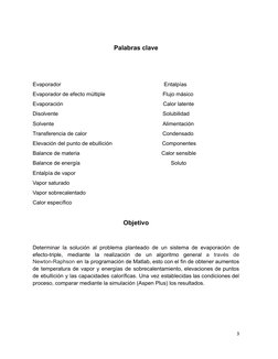 Palabras clave
Evaporador                                                                    Entalpías
Evaporador de efecto m