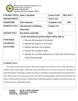 Mount Carmel College of Escalante, Inc. 
Carmelite Street, Escalante City 
College Department 
Christian Formation Program Of