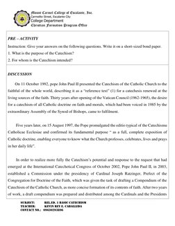 Mount Carmel College of Escalante, Inc. 
Carmelite Street, Escalante City 
College Department 
Christian Formation Program Of