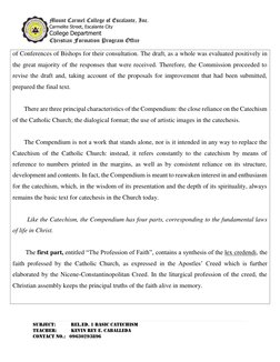 Mount Carmel College of Escalante, Inc. 
Carmelite Street, Escalante City 
College Department 
Christian Formation Program Of