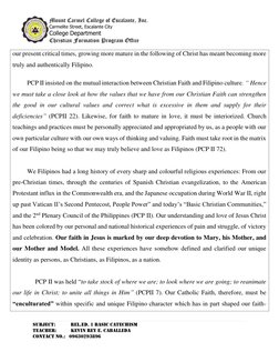 Mount Carmel College of Escalante, Inc. 
Carmelite Street, Escalante City 
College Department 
Christian Formation Program Of