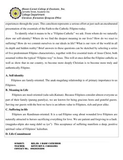 Mount Carmel College of Escalante, Inc. 
Carmelite Street, Escalante City 
College Department 
Christian Formation Program Of