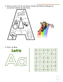 Educadora Diferencial Nicole Donoso Valenzuela.
3. Mira la vocal A. Di en voz alta el nombre de todos los dibujos se 
encuent