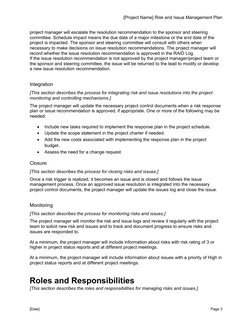[Project Name] Risk and Issue Management Plan
project manager will escalate the resolution recommendation to the sponsor and