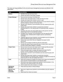 [Project Name] Risk and Issue Management Plan
The roles and responsibilities for the risk and issue management process are de