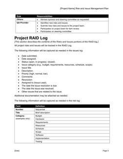 [Project Name] Risk and Issue Management Plan
Role
Responsibilities
Others

Advises sponsor and steering committee as reques