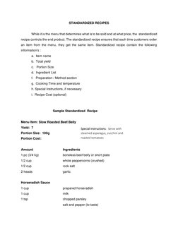 Standardized Recipe Guidelines and Example | PDF | Ounce | Foods