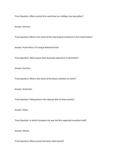 Trivia Question: What country first used tinsel as a holiday tree decoration? 
Answer: German 
Trivia Question: What is the n