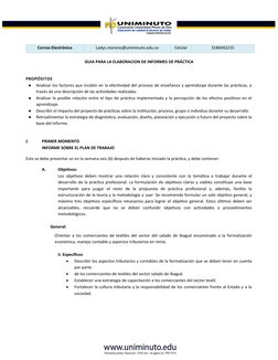 Correo Electrónico
Ladyc.moreno@uniminuto.edu.co
Celular
3186942215
GUIA PARA LA ELABORACION DE INFORMES DE PRÁCTICA
PROPÓSIT