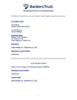 International Wire & ACH Instructions 
1 
 
 
US Dollar wire transfers may be sent to Bankers Trust Company using these ins