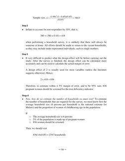 ~ 94 ~ 
 
Sample size, 
3.
380
)
05
.0
(
)
45
.0
)(
45
.0
1(
)
96
.1(
2
2
n
  
Step 2 
 Inflate to account for non-responder