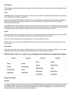 The heading
The heading should identify the author and recipient of the memorandum, and include the date, client identificati