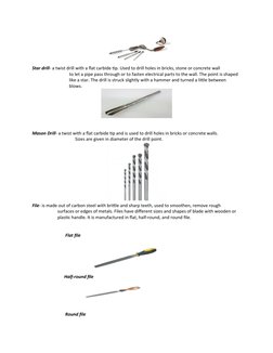 Star drill- a twist drill with a flat carbide tip. Used to drill holes in bricks, stone or concrete wall