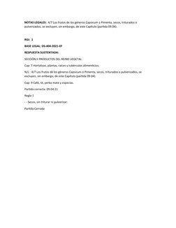 NOTAS LEGALES:  4/7 Los frutos de los géneros Capsicum o Pimenta, secos, triturados o 
pulverizados, se excluyen, sin embargo