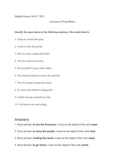 Noun Phrase and Clause Exercises | PDF | Verb | Phrase