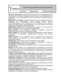 MATERIAL DE APOYO ADMINISTRACIÓN DE MEDICAMENTOS
Versión: 0,2
Página: 3 de 45
Código: GP– MAAMD- 08
Efecto de primer paso: es