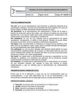 MATERIAL DE APOYO ADMINISTRACIÓN DE MEDICAMENTOS
Versión: 0,2
Página: 4 de 45
Código: GP– MAAMD- 08
VÍAS DE ADMINISTRACIÓN
Ví