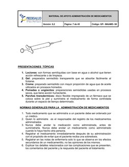 MATERIAL DE APOYO ADMINISTRACIÓN DE MEDICAMENTOS
Versión: 0,2
Página: 7 de 45
Código: GP– MAAMD- 08
PRESENTACIONES TÓPICAS
1.