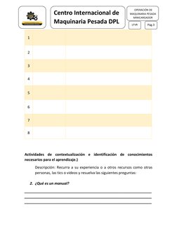 LFVR 
 
 
Pág.3 
 
 
Centro Internacional de 
Maquinaria Pesada DPL  
 OPERACIÓN DE 
MAQUINARIA PESADA 
MINICARGADO