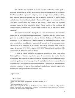 Otra actividad muy importante en la vida de García Icazbalceta, que nos ayuda a
completar su biografía, fue su labor sociocar