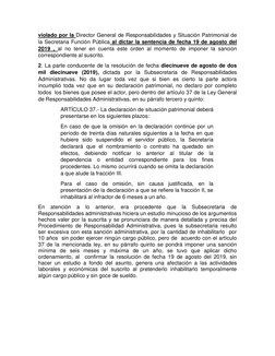 violado por la Director General de Responsabilidades y Situación Patrimonial de 
la Secretaria Función Pública al dictar la s