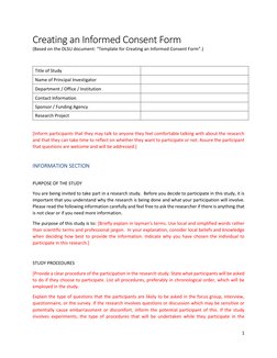 1 
 
Creating an Informed Consent Form 
(Based on the DLSU document: “Template for Creating an Informed Consent Form”.) 
 
Ti