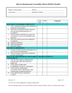 Software Requirements Traceability Matrix (SRTM) Checklist
Date(s) of Assessment: ______________ Project: ___________________