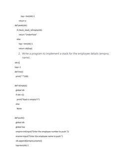 top = len(stk)-1
        return e
def peek(stk):
    if check_stack_isEmpty(stk):
        return "UnderFlow"