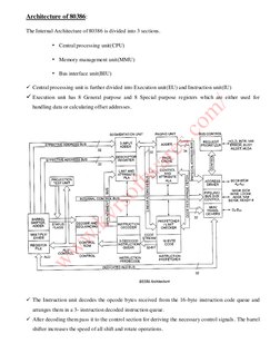 Architecture of 80386: 
The Internal Architecture of 80386 is divided into 3 sections. 
• Central processing unit(CPU) 
• Mem