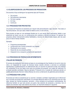 [INSPECTOR DE CALIDAD] PROCESOS DE PRODUCCION 
 
FACILITADOR: ING. MICHAEL J. FERREIRAS 
Página 4 
 
1.3 CLASIFICACION DE LOS